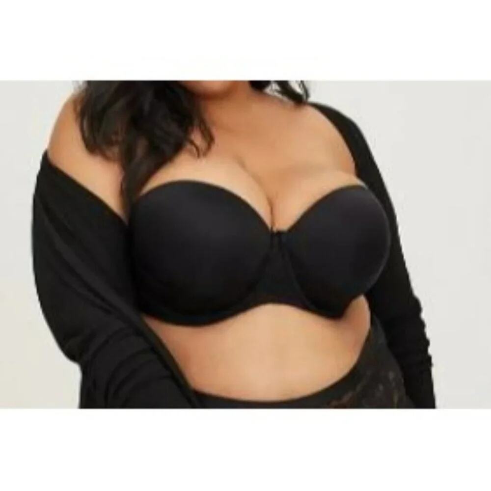 Torrid Curve Black Strapless Microfiber Lace Push Up Bra Size 42DD